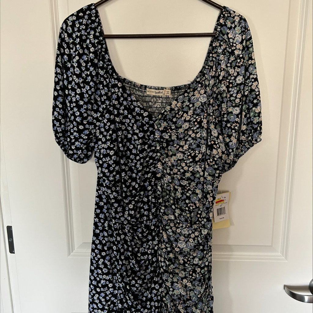 Mini Dress Navy Blue With Tiny Cream Flowers.